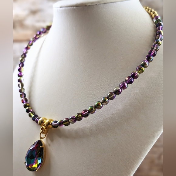 Volcano Beads And Volcano / Vitrail Pendant Necklace - Picture 2 of 8